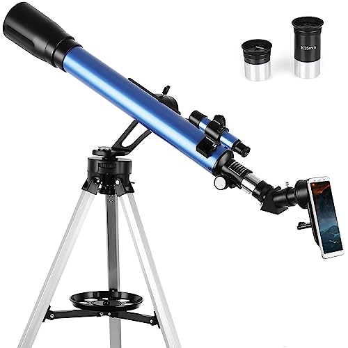 Telescopio astronómico de 60/700 mm con 5 x 24 buscadores, refractor, telescopio para principiantes, astrónomos aficionados para la observación del cielo y el paisaje, con adaptador para smartphone