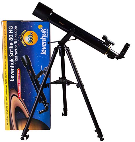 Telescopio Refractor Levenhuk Strike 80 NG para Principiantes: con Libro de Astronomía, Pósteres Espaciales, Carta Estelar y Brújula Incluidos en el Kit