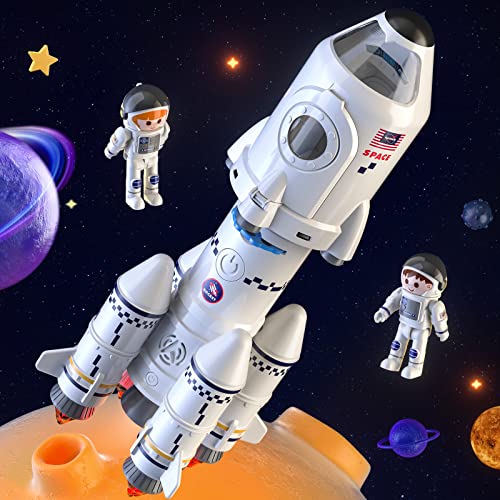 TEMI Juguete de lanzadera espacial para 3, 4, 5, 6, 7, 8, 9 años, juguete educativo 5 en 1 STEM con 2 astronautas, lámpara de proyección, juguete espacial para niños y niñas