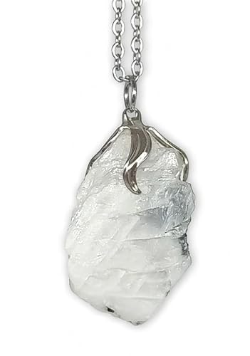 TENET Collar con colgante de mineral, con piedras semipreciosas, joyería artesanal, hecho a mano, piedra de luna en bruto