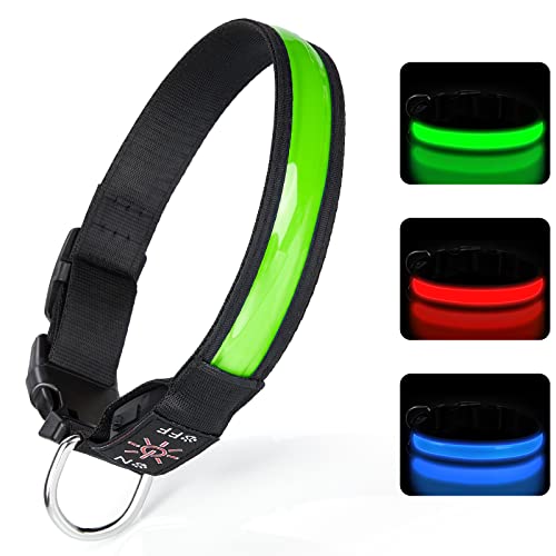 TENXSNUG Collar Luminoso Perros Recargable por USB, Collar LED Ajustable para Perros con 3 Modos de Iluminación para Perros Pequeños Medianos Grandes Que Caminan de Noche con Seguridad - Verde - M