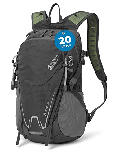 Terra Peak Active 20 mochila de senderismo 20L mochilas hombre mujer gris pequeña - mochila ciclismo impermeable - bolsa para deporte y camping - con sistema de hidratación integrado y compartimentos