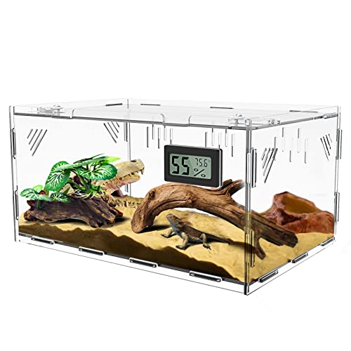 Terrario Reptiles, con higrómetro de Temperatura, 11.8 x 7.9 x 5.9 Pulgadas, Caja de cría de Reptiles, Tanque de Jaula de terrario para Insectos pequeños Reptiles, Oficina en casa