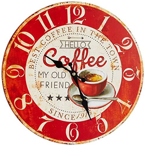 TFA Dostmann Reloj de Pared analógico Vintage 60.3045.12, diseño de café con números Grandes, fácil de Leer, Color Rojo