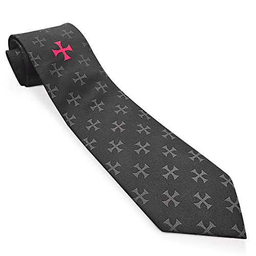 THE MASONIC COLLECTION - Corbata tejida de poliéster negro - Con caballeros templarios KT - Tejido jacquard - Un accesorio de regalo masónico perfecto para hombres masones, Negro