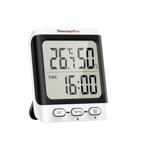 ThermoPro TP152 Termómetro Higrómetro de Interior, Medidor Humedad con Reloj y Pantalla LCD Grande de 3.3 Pulgadas, Termómetro Digital Casa para Medir el Ambiente del Hogar