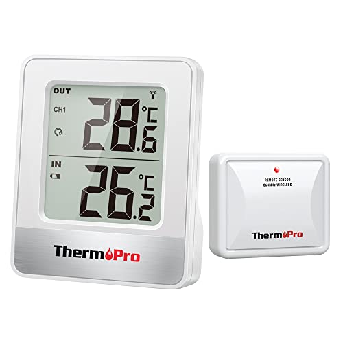 ThermoPro TP200C Termómetro Digital Casa, Mini LCD Estación Meteorológica, Termómetro Interior y Exterior con Sensor Temperatura de Hasta 150 m