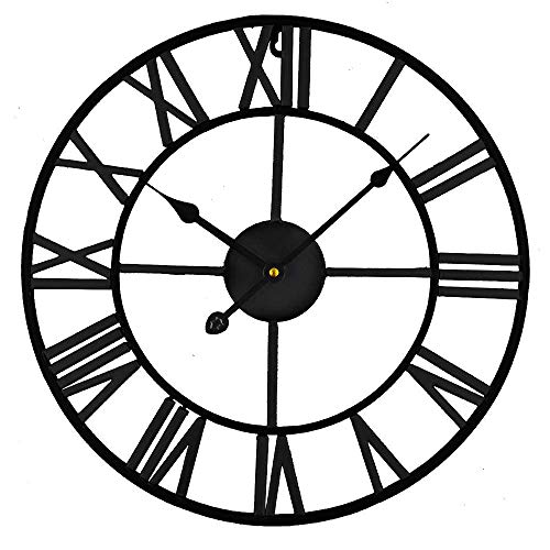 Timelike Reloj De Pared con Números Romanos Gigantes,Reloj De Pared Decorativo Retro De Gran Tamaño -Silencioso 40CM (Negro)