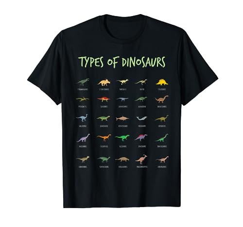 Tipos de dinosaurios Animal lindo Educativo Adultos y niños Camiseta