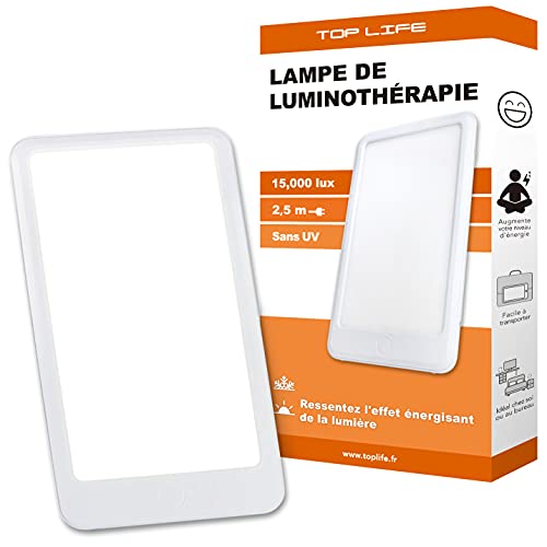Top Life Lámpara de Luminoterapia 15,000 lux – Potente luz para mejorar el estado de ánimo - Luz diurna ajustable con 3 intensidades (10,000 lux, 6,000 lux, espectro completo)