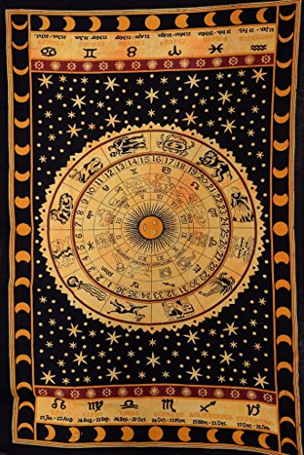 Trade Star - Zodiac Tapestry, tapicería India para Colgar en la Pared, tapicería de algodón para la decoración de la habitación, Arte étnico de Pared para la habitación