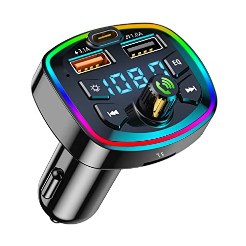 Transmisor FM Bluetooth Manos Libres para Coche, Reproductor Inalámbrico  MP3 Mechero Coche Adaptador Receptor con Dual USB 5V/3.1A. Pantalla Azul.