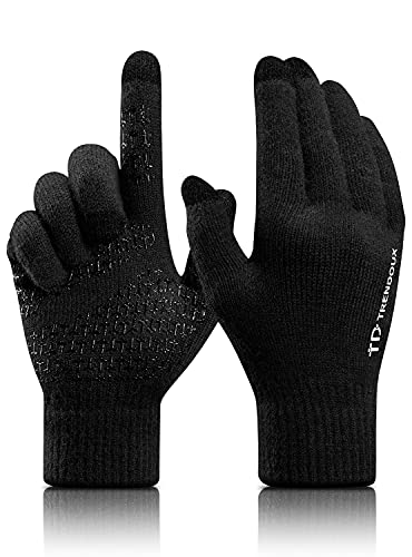 1 par de guantes térmicos de moda con pantalla táctil para mujer con puño  de punto, parte trasera y palma de tela similar a la, adecuados para otoño  e invierno