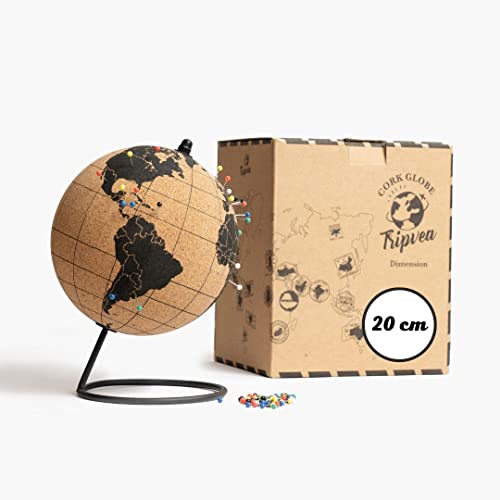 TRIPVEA® Globo terrestre de 20 cm vintage de corcho – Mapa Mundo decorativo tema de viaje – Idea de regalo y decoración ideal para tu oficina o habitación de tu hijo