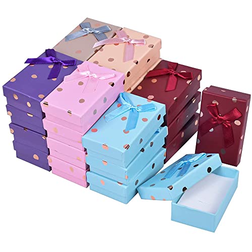 TRIXES 24 cajas de regalo para joyas, diseño de lunares, elegantes cajas de regalo con lazo rectangular de lujo para presentación de joyas con inserto de espuma