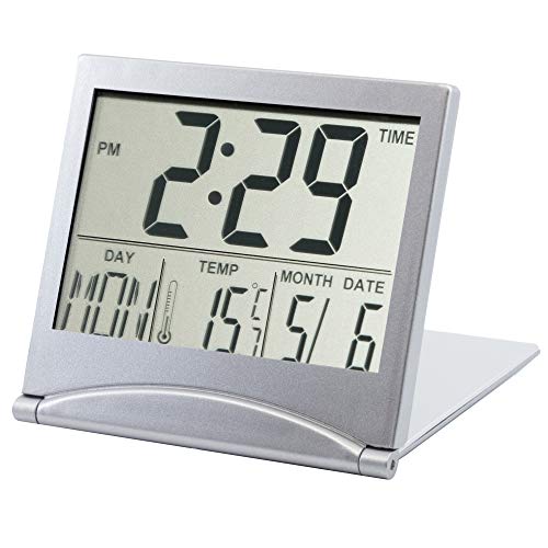 TRIXES Reloj Alarma de Mesa con Temperatura y LCD Digital en Color Plata