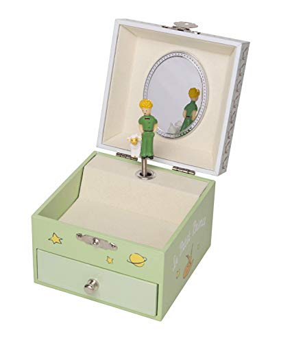 Trousselier - Joyero musical, caja para tesoros, de El principito de Saint Exupéry, para niños, fosforescente, brillante por la noche, música La Valse d'Amélie Poulain, color verde