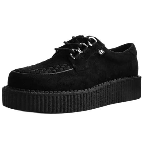 T.U.K. Anarchic Creeper - Zapatos Hombre y Mujer - Color Black Vegan Suede - Zapatos con Cordones Estilo Puck, Gótico y Rockero - Talla EU41