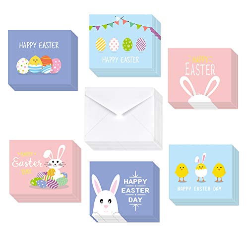 TUPARKA 36 Pack Happy Easter Cards 2022, surtido de tarjetas de felicitación de Pascua, tarjetas de notas de primavera con 36 sobres para niños, 6 diseñados