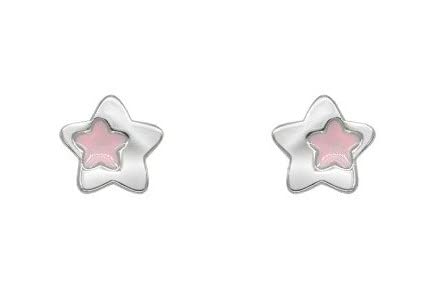 Turmalina - Pendientes bebe niña estrella de Plata de Ley 925, pendientes con motivo de estrella con esmalte rosa, tamaño de 6 mm, de la marca de joyería Turmalina by Martina