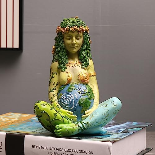 Tuzsocr Estatua etérea de la Madre Tierra de 7 pulgadas, estatua de diosa Gaia, estatua de arte de resina, figura curativa pintada a mano, fundida en la mejor resina, diseño bellamente esculpido, para