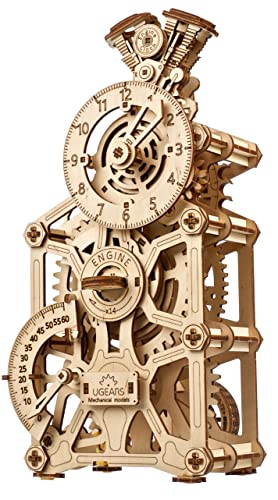 UGEARS Reloj de Motor Puzzle 3D Madera - Maqueta para Construir Mecánico Reloj Madera con Diseño de Motor - Kit de Maqueta Madera 3D Reloj para Montar - Ideal para Aficionados de la Rompecabezas