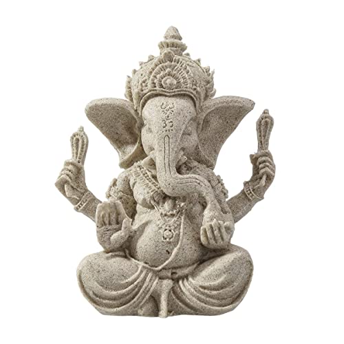 ULTNICE Elefante Estatua Escultura Arenisca Ganesha Buda Hecho a mano Estatuilla