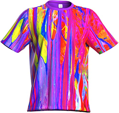 Ultravioleta arte fluorescente neón luz negra con diseño salpicaduras impresión camiseta - Multi - Large