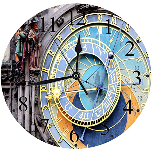 URSOPET Silencioso Wall Clock Decoración de hogar de Reloj de Redondo,Reloj Astronómico de Praga,para Hogar, Sala de Estar, el Aula .