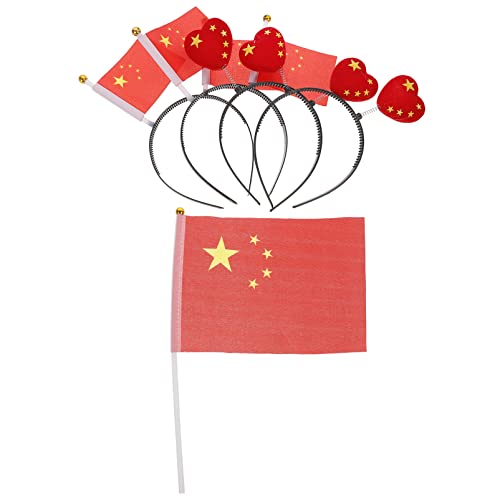 USHOBE 1 Juego De Tocados Bandera China De Mano Decoración De Fiesta Temática Nacional Boppers Patrióticos Diadema Con Forma De Corazón Mini Bandera China Artículos Decorativos