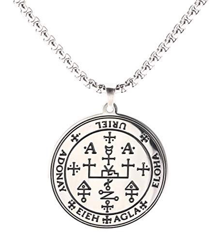 VASSAGO Collar de cadena gótico con símbolo del arcángel Uriel, grabado talismán, amuleto ángel, gargantilla ancha, joyería vintage para hombres