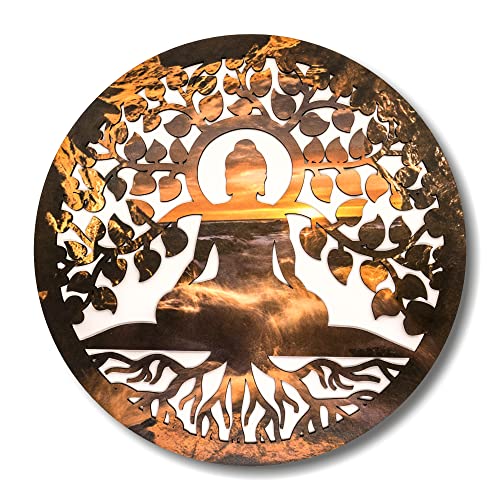 VEJO Decoración Pared/Cuadro Buda con Árbol de la Vida/Cuadro Tallado Madera Decorativo Madera Regalos/Decoración Salón, Habitación