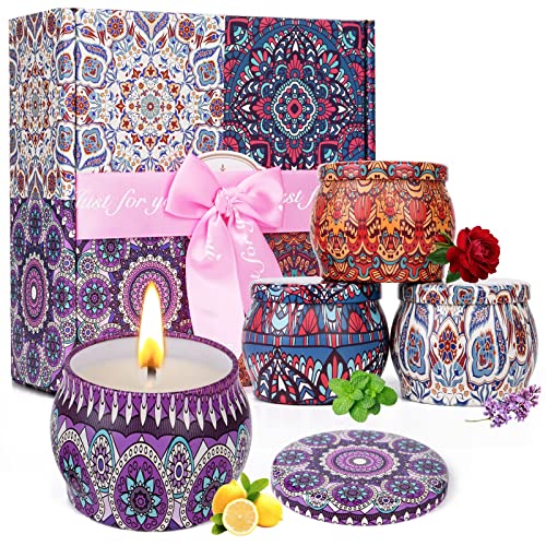 Velas Aromaticas para Regalo Paquete de 4 velas perfumadas de 4,4 oz Velas Decorativas para Mamá Velas portátiles de 100% Cera de Soja