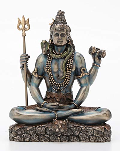 Veronese Design Estatua de resina de 15,7 cm de alto Señor Shiva en loto hindú Destructor del Mal, acabado en bronce