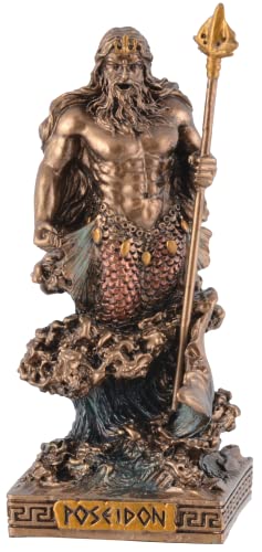 Veronese - Figura en miniatura de Dios griego Poseidón, color bronce pintado a mano
