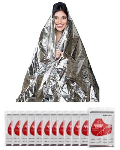 Victoper Mantas de papel de aluminio de emergencia, paquete de 12, mantas térmicas de 210 x 130 cm, portabilidad, manta de supervivencia desechable de aluminio para primeros auxilios, emergencia al
