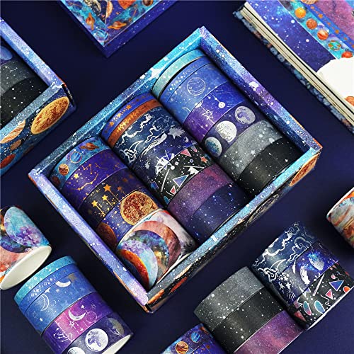 Victse 19 Rollos Washi Tape Set, Galaxy Lámina Dorada Cinta Adhesiva Decorativa de Constelación, Estrellas, Celestial para Scrapbooking, Bullet Journal, Diy Crafts, Manualidades, Regalos Envoltura