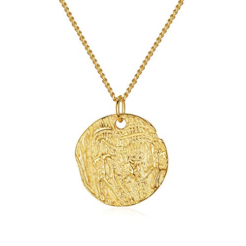 VIKI LYNN Collar con colgante de luna llena de círculo de monedas martillado chapado en oro de 18 quilates para mujer