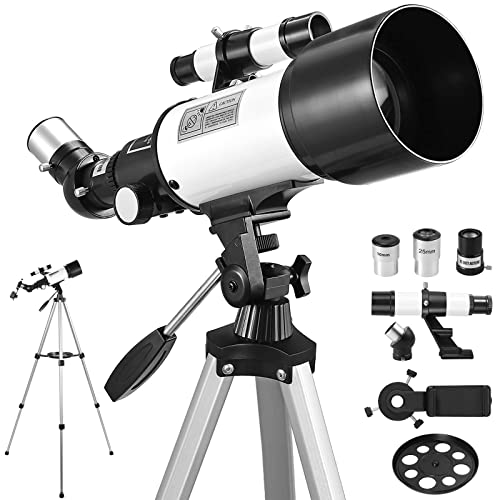 VINTEAM Telescopio Astronómico para Adultos Principantes Telescopio Astronómico Portátil 400/70mm HD con Trípode Ajustable Soporte para Teléfono Movil para Niños Estudiantes Observación de Universo