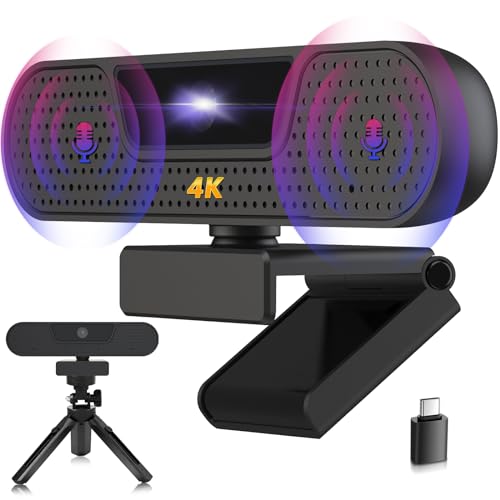 VIZOLINK W8GS Webcam 4K Full HD Webcam con Microfono para PC, Protección de la Privacidad, trípode, Autofocus, Plug&Play, Corrección de Iluminación para Mac/Laptop/Skype/Zoom/FaceTime/Gaming