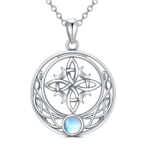 VONALA Collar de nudo de bruja celta de plata de ley 925 con piedra lunar, gótico, joyería de bruja para mujeres y niñas, Plata esterlina, Piedra de luna