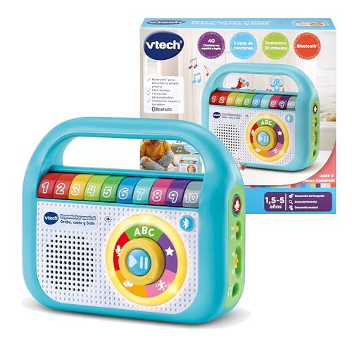 VTech - Reproductor Musical Graba Canta y Baila, Radio Infantil con Bluetooth, Grabadora, Juguete para niños +1.5 años, Versión ESP