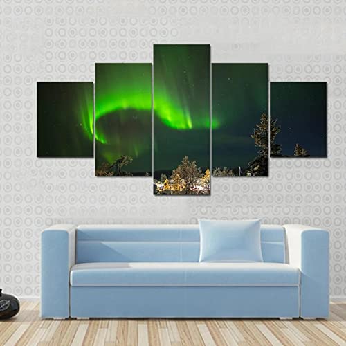 WAGYU cuadro en lienzo 5 piezas Aurora boreal en Laponia 5 Piezas Pintura sobre Lienzo,5 Piezas Imagen Impresión,pintura decoración pared,canvas 5 piezas,Tejido no Tejido Moderna 5 Piezas 125x60cm