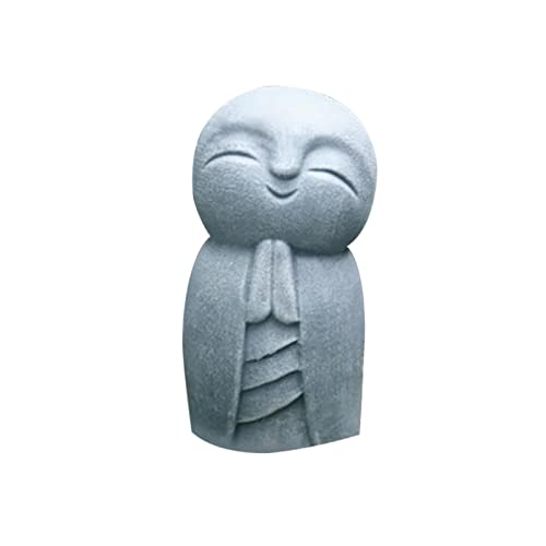 WANAONE Estatua de oración de los monjes Jizo sonrientes, adorno de Buda sonriente, lindas esculturas calvas de iluminación oriental, estatua de arte para tu hogar o decoración de jardín (gris)
