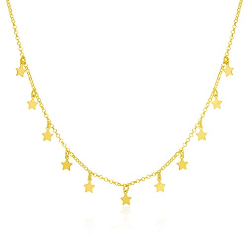 WANDA PLATA Collar Gargantilla Estrellitas Pequeñas para Chica Joven, Mujer Plata de Ley 925 con Baño de Oro, Joya Estrellas Doradas en Caja de Regalo