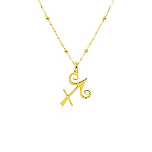 WANDA PLATA- Collar Símbolos del Zodíaco Sagitario para Mujer Plata de Ley 925 con Baño de Oro, Colgante Horóscopo, Astrología