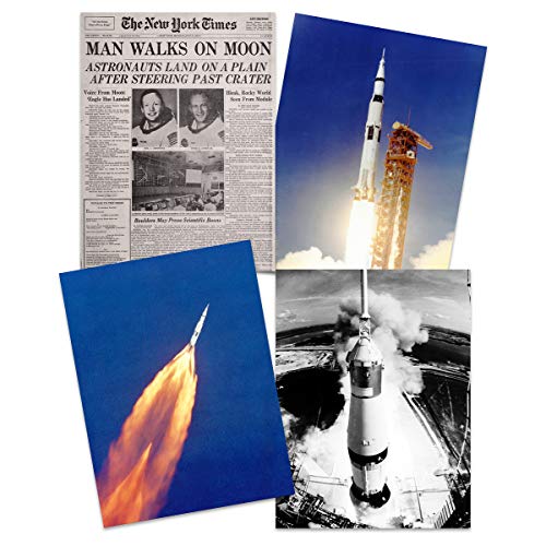 Wee Blue Coo Apollo 11 Astronaut Aldrin Armstrong 50th Anniversary Moon Landing Saturn V Rocket Wall Art Print Poster Home Decor Premium Pack of 4 Luna Cohete pared Póster Casa