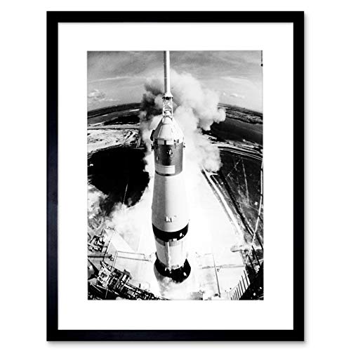 Wee Blue Coo Space Rocket Launch Saturn V Apollo 11 View Lámina Enmarcada 12 x 16 Pulgadas