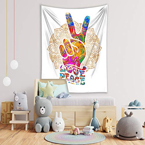 WERT Colorido Hippie clásico Ventilador Amor Paz música Dibujo casa Retro decoración del hogar Tapiz Tela de Fondo A2 73x95cm