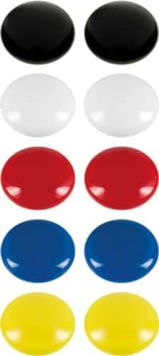 Westcott E-10814 00 - Imanes (10 Unidades, Redondos, 25 mm, 2 Unidades), Color Blanco, Negro, Rojo, Azul y Amarillo